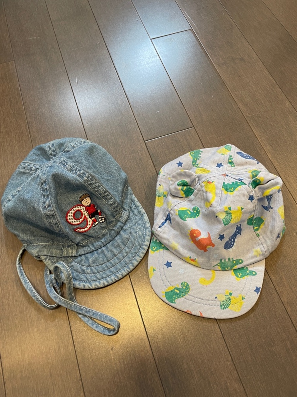 Kids Denim & Dino Print Sun Hats - Blue and Multi-colours set of 2